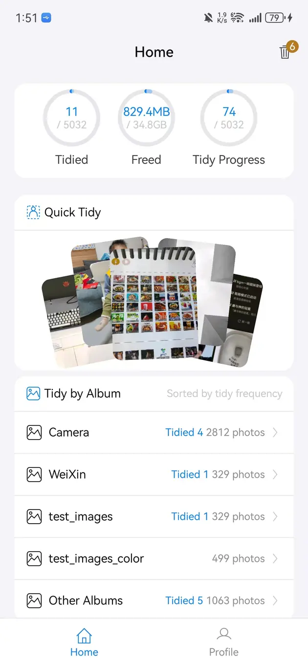 Bole Photo Tidy local library statistics and album cleanup screen