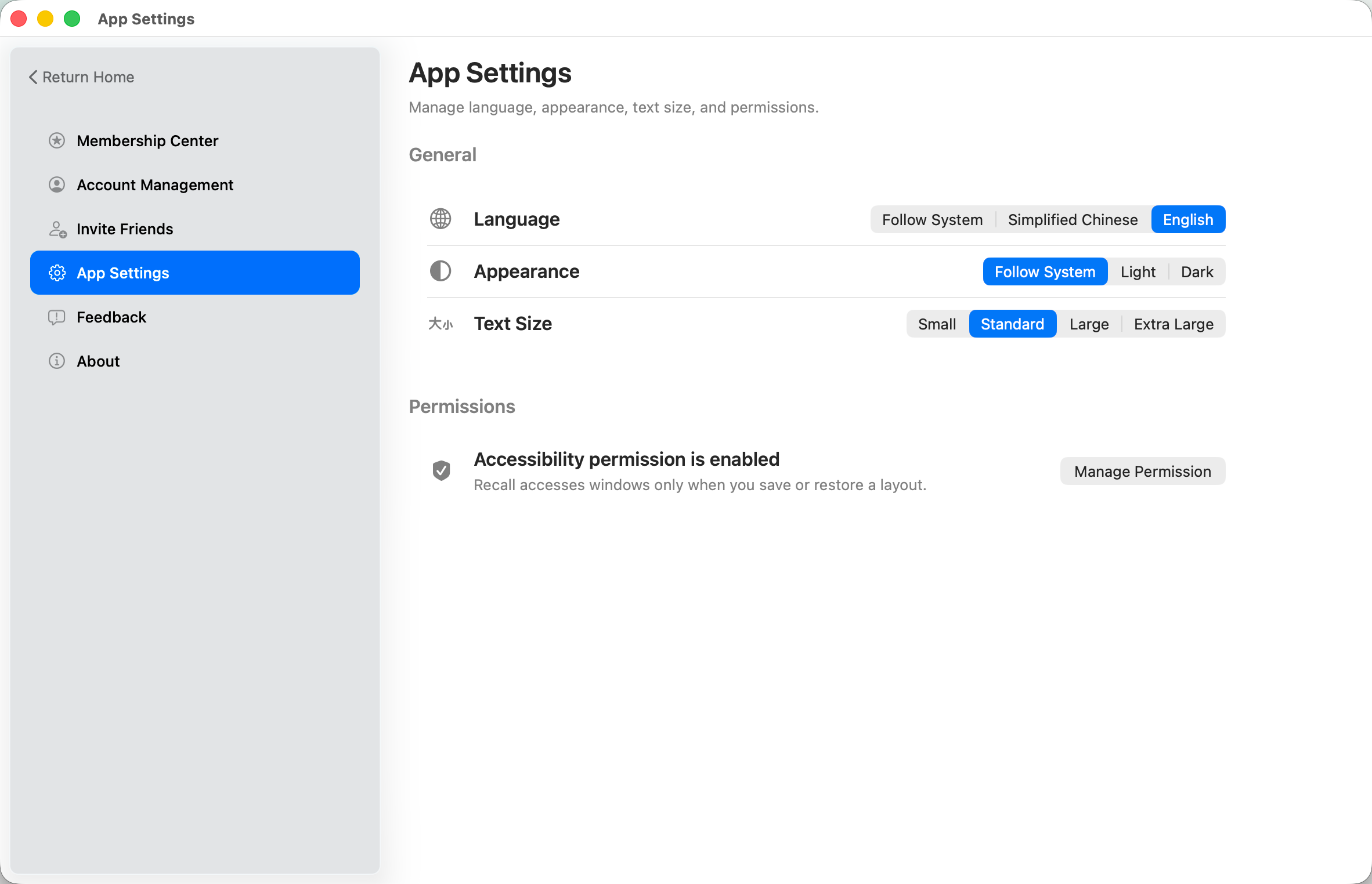 Recall macOS Accessibility permission settings